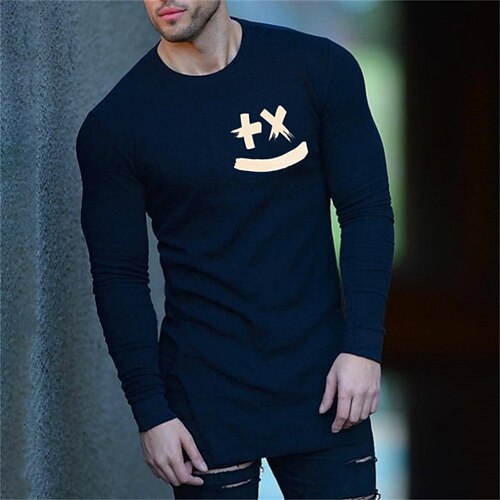 

Men's T shirt Tee Hot Stamping Graphic Patterned Crew Neck Street Daily Print Long Sleeve Tops Casual Comfortable Navy Blue