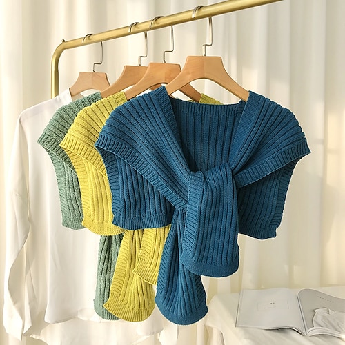 

Autumn Winter Knit Warm Shawl Female Blouse Shoulders Fake Collar Cape Knotted Scarf Solid Color Neck Guard Scarve Detachable Collar