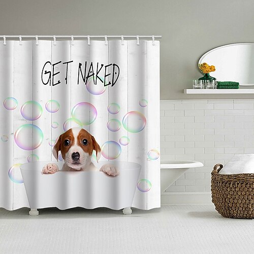 

Lovely Dog Bathroom Shower Curtain Casual Polyester New Design With Worlds
