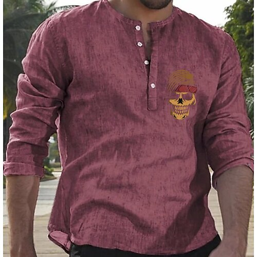 

Men's Shirt Solid Color Skull Round Neck Street Casual Button-Down Print Half Sleeve Tops Designer Casual Fashion Breathable Blue Red Beige / Summer