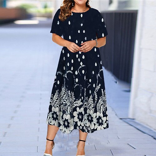 

Women's Plus Size Holiday Dress Floral Crew Neck Print Short Sleeve Spring Summer Casual Maxi long Dress Causal Daily Dress
