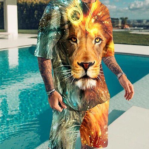 

Men's T-shirt Suits Tennis Shirt Graphic Animal Crew Neck Yellow Red Black 3D Print Street Daily Short Sleeve Print Clothing Apparel 2pcs Basic Fashion Lightweight Casual / Summer / Spring / Summer