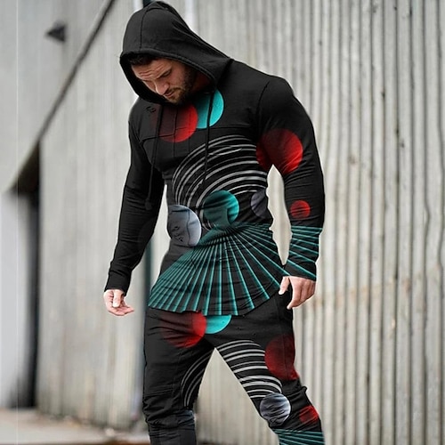 

Men's Tracksuit Hoodies Set Graphic Patterned Abstract 2 Piece Print Sports Outdoor Casual Sports 3D Print Sportswear Basic Essential Hoodies Sweatshirts Black Blue Purple