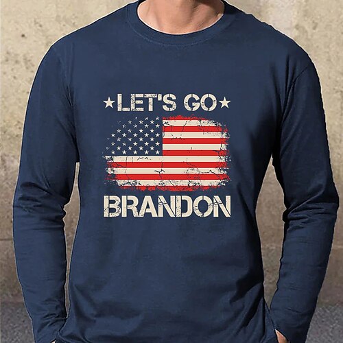 

Men's Unisex T shirt Tee Hot Stamping American Flag Letter V Neck Street Casual Print Long Sleeve Tops Designer Simple Basic Casual Black Navy Blue