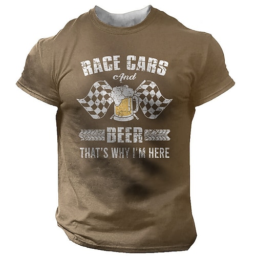 

Men's Unisex T shirt Tee 3D Print Graphic Patterned Beer Letter Crew Neck Street Daily Print Short Sleeve Tops Designer Casual Vintage Big and Tall Black Army Green Dark Gray / Summer