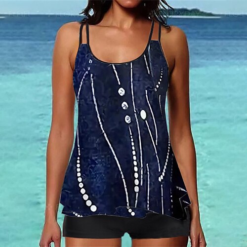 

Per donna Costumi da bagno Tankini 2 pezzi Normale Costume da bagno Stampe Pop art Blu Corpetti Con bretelline Costumi da bagno Sportivo Festività Di tendenza / Sensuale / Moderno / nuovo / Imbottito