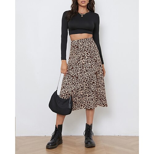 

Women's Elegant Boho Skirts Daily Date Graphic Patterned Print Black Khaki S M L