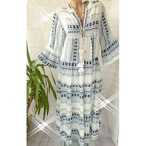 

Women's Plus Size Holiday Dress Graphic V Neck Layered Long Sleeve Fall Spring Casual Midi Dress Going out Weekend Dress / Print