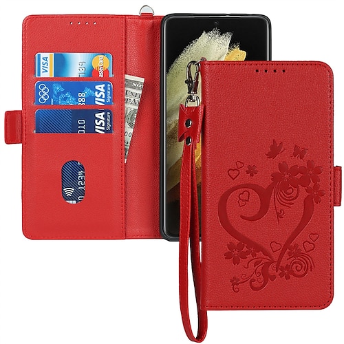 

Phone Case For Samsung Galaxy Wallet Card A53 A33 S22 Ultra Plus S21 FE S20 S10 Plus Wallet Magnetic with Phone Strap Graphic Patterned Heart Solid Colored PC PU Leather