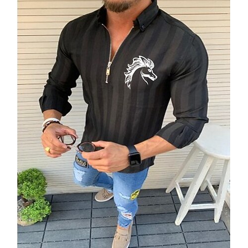 

Men's Shirt Striped Solid Color Horse Turndown Street Casual Zipper Half Sleeve Tops Designer Casual Fashion Breathable White Black Red / Summer