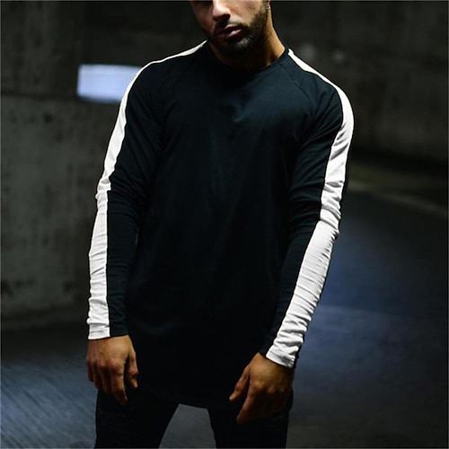 

Men's T shirt Tee Cool Shirt Long Sleeve Shirt Color Block Crew Neck Print Street Holiday Long Sleeve Clothing Apparel Casual Comfortable