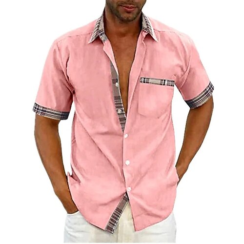 

Men's Collared Shirt Color Block Turndown Street Casual Button-Down Short Sleeve Tops Fashion Classic Comfortable Big and Tall Blue M