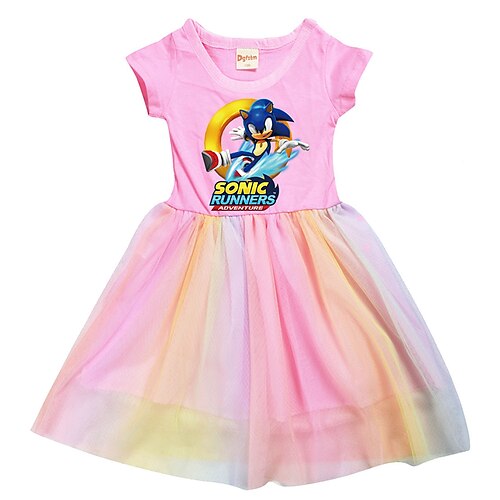 

Kids Little Girls' Dress Cartoon A Line Dress Daily Mesh Print White Pink Above Knee Short Sleeve Princess Sweet Dresses Summer Regular Fit 1pcs 2-8 Years