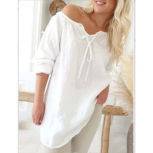 

Women's Blouse Plain Casual Daily Blouse Long Sleeve Patchwork Round Neck Casual Loose White S / V Neck / 3D Print / V Neck