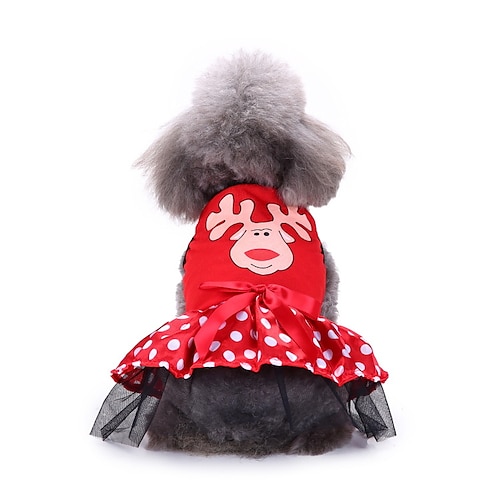 

Dog Cat Costume Dress Polka Dot Elk Fashion Cute Casual Daily Outdoor Dog Clothes Puppy Clothes Dog Outfits Breathable Red Costume for Girl and Boy Dog Polyster S M L XL