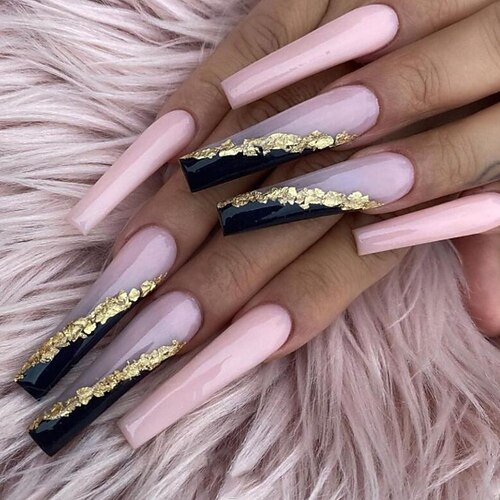 

Super Long Ballet Nail Piece Fashion Black and Gold Gradient Wear Nail