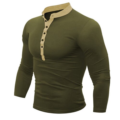 

Men's T shirt Tee Henley Shirt Solid Color Standing Collar Wine Army Green Light gray Dark Gray White Street Holiday Long Sleeve Button-Down Clothing Apparel Casual Comfortable