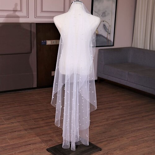 

One-tier Pearls / Sweet Wedding Veil Chapel Veils with Faux Pearl 59.06 in (150cm) Tulle