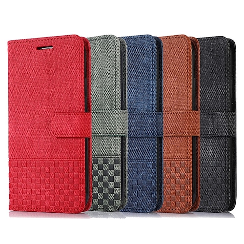 

Phone Case For Apple Wallet Card iPhone 14 Pro Max 14 Plus 13 12 11 Pro Max Mini X XR XS Wallet with Stand with Wrist Strap Solid Colored Geometric Pattern Canvas
