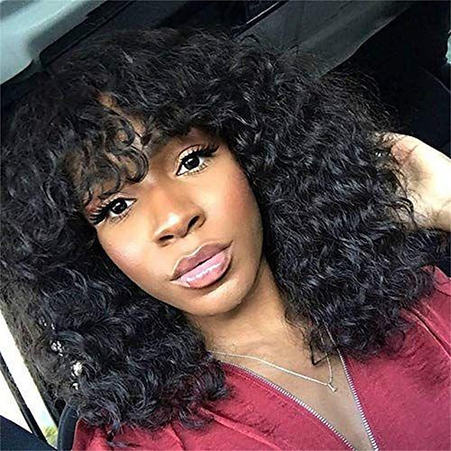 

Short Curly Wig Full Machine Made Human Hair Wigs With Bangs 130 Density Brazilian Bob Hair Cheap Deep Water Wave Wig for Women