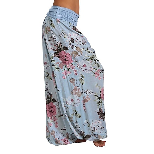 

Women's Chinos Pants Trousers Harem Pants Blue Pink Army Green Mid Waist Fashion Boho Hippie Casual Weekend Drop Crotch Print Micro-elastic Full Length Comfort Flower / Floral S M L XL XXL