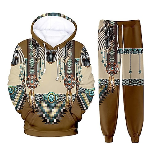 

Men's Tracksuit Hoodies Set Graphic Patterned Tribal 2 Piece Print Sports Outdoor Casual Sports 3D Print Sportswear Basic Essential Hoodies Sweatshirts Brown