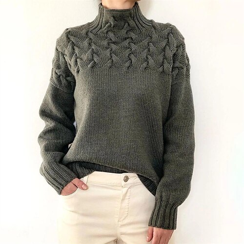 

Women's Pullover Sweater jumper Jumper Cable Knit Knitted Pure Color Turtleneck Stylish Casual Outdoor Daily Winter Fall Green Blue S M L / Long Sleeve / Regular Fit / Going out