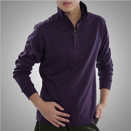 

Men's Collar Polo Shirt Golf Shirt Solid Color Stand Collar Purple Army Green Dusty Blue Light gray Black Street Daily Long Sleeve Zipper Clothing Apparel Fashion Casual Comfortable / Beach