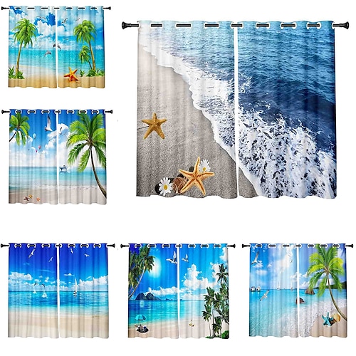 

2 Panels Set Blackout Curtains Summer Beach Design Thermal Insulated Curtains for Bedroom Living Room Modern Grommet Window Drapes Curtain Drapes