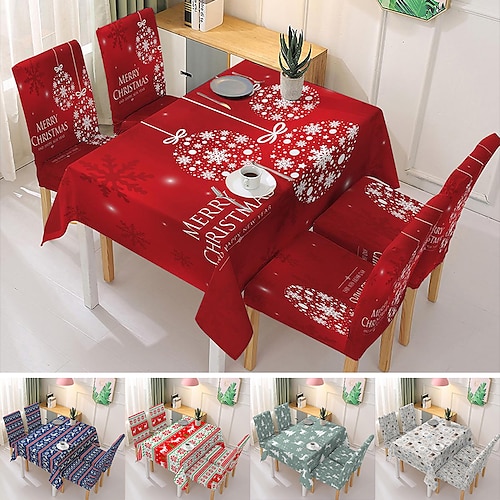 

Christmas Tablecloth Xmas Chair Cover Decoration Table Cover for Kitchen Dining, Party, Holiday, Christmas, Buffet(Not Sold By A Set)