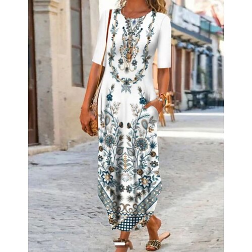 

Women's Shift Dress Midi Dress White Short Sleeve Floral Print Spring Summer Round Neck Casual Fashion Modern 2022 S M L XL XXL 3XL