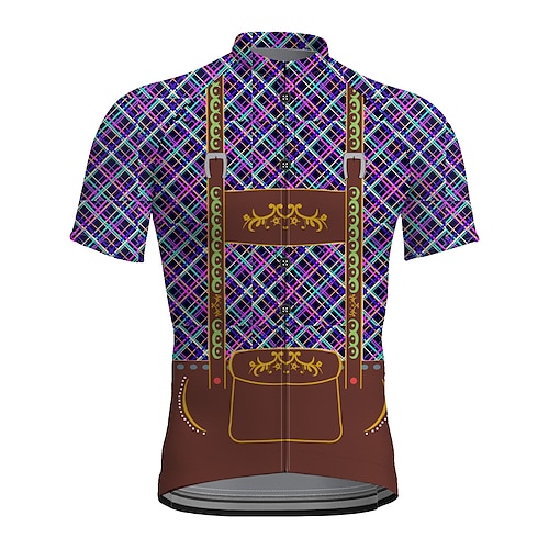 

21Grams Men's Cycling Jersey Short Sleeve Bike Top with 3 Rear Pockets Mountain Bike MTB Road Bike Cycling Breathable Quick Dry Moisture Wicking Reflective Strips Purple Plaid Checkered Polyester