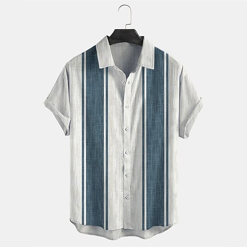 

Men's Shirt 3D Print Striped Graphic Patterned Turndown Street Daily 3D Button-Down Short Sleeve Tops Casual Fashion Breathable Comfortable Blue / White