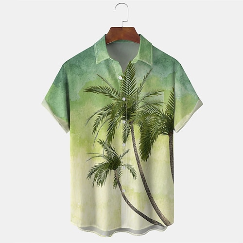 

Men's Shirt Print Tree Turndown Street Daily Button-Down Print Short Sleeve Tops Casual Fashion Breathable Comfortable Light Green