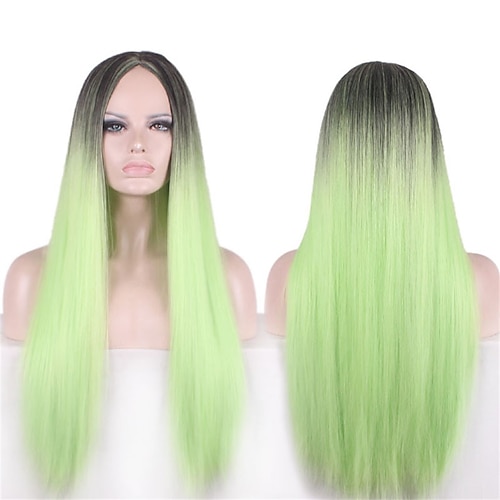 

Synthetic Wig Straight Middle Part Machine Made Wig Long A1 Synthetic Hair Women's Soft Classic Easy to Carry Green Ombre / Daily Wear / Party / Evening