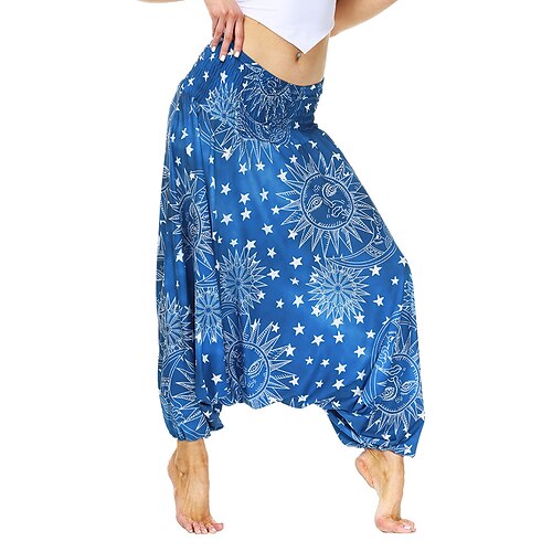 

Women's Joggers Pants Trousers Trousers Harem Pants Blue Grey High Waist Boho Hip-Hop Casual Weekend Baggy High Cut Micro-elastic Full Length Comfort Star One-Size / Loose Fit / Print