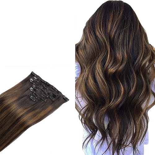 

Clip in Human Hair Extensions 14 Inch 120g 7pcs Dark Brown to Chestnut Brown Balayage Hair Extensions Clip In Human Hair Remy Clip in Hair Extensions Real Human Hair Double Weft