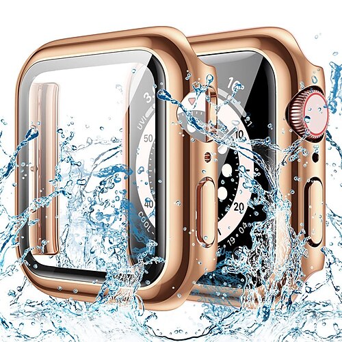 

2 Pack Waterproof Case Compatible with Apple Watch Series 7 / SE / 6/5/4/3/2/1 with Tempered Glass Screen Protector iWatch Full Protective Hard PC Bumper Case Face Cover for Men Women