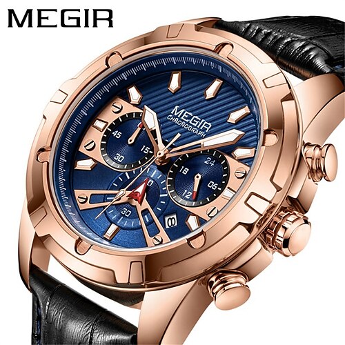 

MEGIR Quartz Watch for Men Analog Quartz Stylish Stylish Formal Style Waterproof Noctilucent Large Dial Alloy Leather Fashion