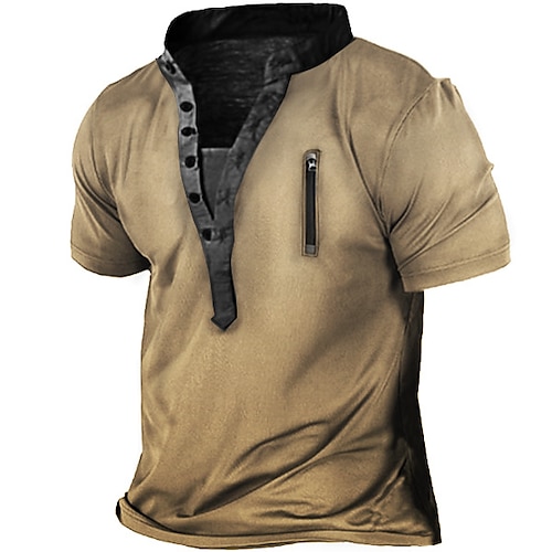 

Men's Tactical Military Shirt Outdoor Zip Retro Print Heney Short Sleeve T-Shirt Tee shirt V Neck Tee Tshirt Top Breathable Quick Dry Lightweight Summer Black Green Army Green Hunting Fishing