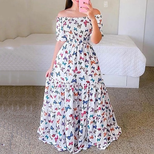 

Women's Swing Dress Floral Dress Purple Pink Yellow Short Sleeve Animal Ruffle Spring Summer Off Shoulder Modern 2022 S M L XL XXL 3XL