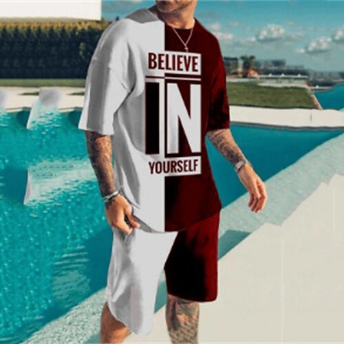 

Men's T-shirt Suits Tennis Shirt Graphic Letter Crew Neck Blue Navy Blue White 3D Print Street Daily Short Sleeve Print Clothing Apparel 2pcs Basic Fashion Lightweight Casual / Summer / Spring