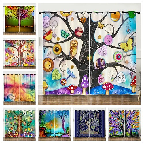 

2 Panels Blackout Curtain Drapes Wish Tree Thermal Insulated Curtains for Bedroom Living Room Modern Grommet Window