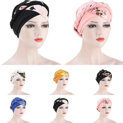

6 Colors Choice New Leopard Print Solid Color Patchwork Muslim Braid Turban Scarf for Women Islamic Inner Hijab Caps Arab Wrap Mujer