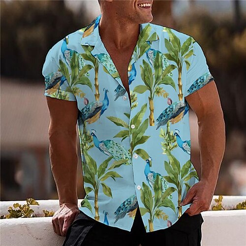 

Men's Shirt Graphic Shirt Coconut Tree Turndown Blue 3D Print Outdoor Street Short Sleeve Button-Down Print Clothing Apparel Fashion Designer Casual Breathable / Summer / Spring / Summer