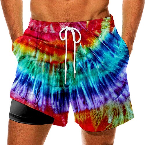 

Men's Swim Trunks Swim Shorts Quick Dry Board Shorts Bathing Suit Compression Liner with Pockets Drawstring Swimming Surfing Beach Water Sports Tie Dye Printed Spring Summer