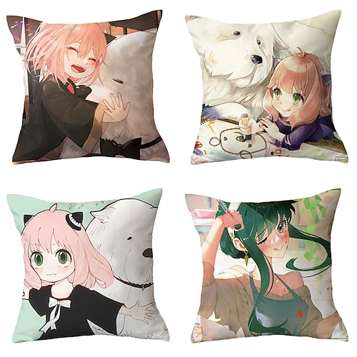 

Spy Family Double Side Cushion Cover 4PC Soft Decorative Square Throw Pillow Cover Cushion Case Pillowcase for Sofa Bedroom Superior Quality Machine Washable