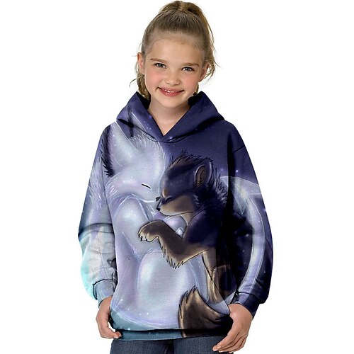

Kids Girls' Hoodie Animal Outdoor 3D Print Long Sleeve Pocket Fashion 3-13 Years Fall Blue