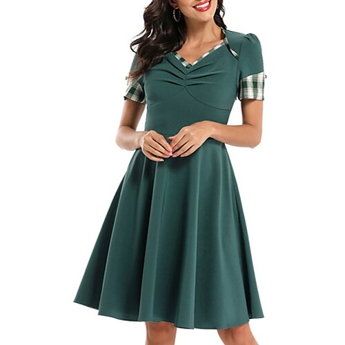 

Women's A Line Dress Knee Length Dress Dark Green Short Sleeve Color Block Ruched Print Spring Summer Party V Neck Stylish Modern 2022 S M L XL XXL