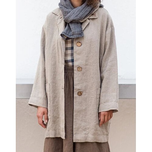 

Women's Coat Long Retro Coat Camel Elegant Daily Spring Single Breasted Turndown Regular Fit S M L XL 2XL 3XL